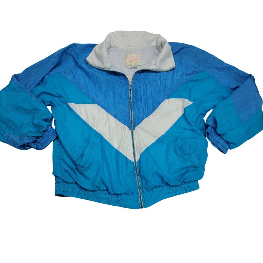 Vintage Break Away Windbreaker Jacket Mens Large Blue Color Block Nylon